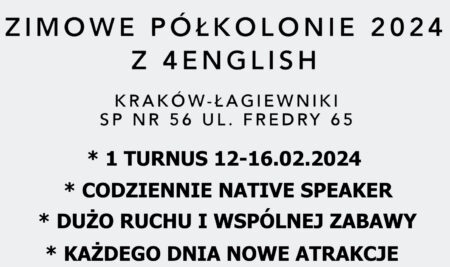 Półkolonie zimowe ferie 2024 z j. angielskim w Krakowie