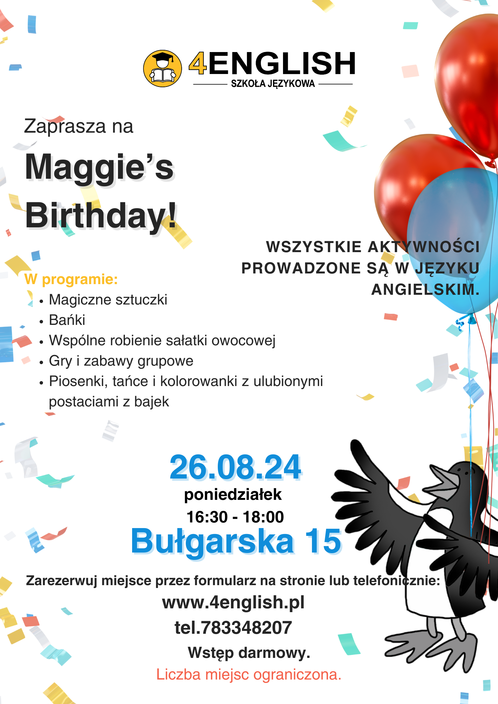 Darmowe Warsztaty Maggie's Birthday 4English - Kraków, Bułgarska